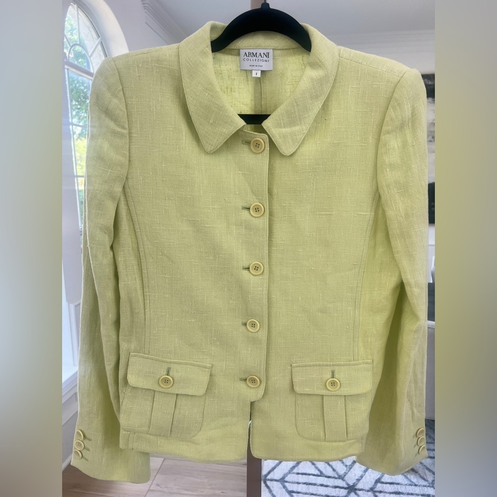 Armani Collezioni Green Crispy Linen Blazer Jacket – Size 8 – EUC